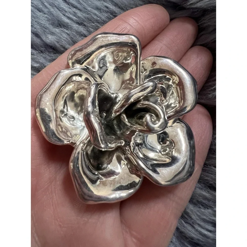 VTG Bat-Ami Sterling Silver Brooch Signed 925 Flower Rose Electroform Israel